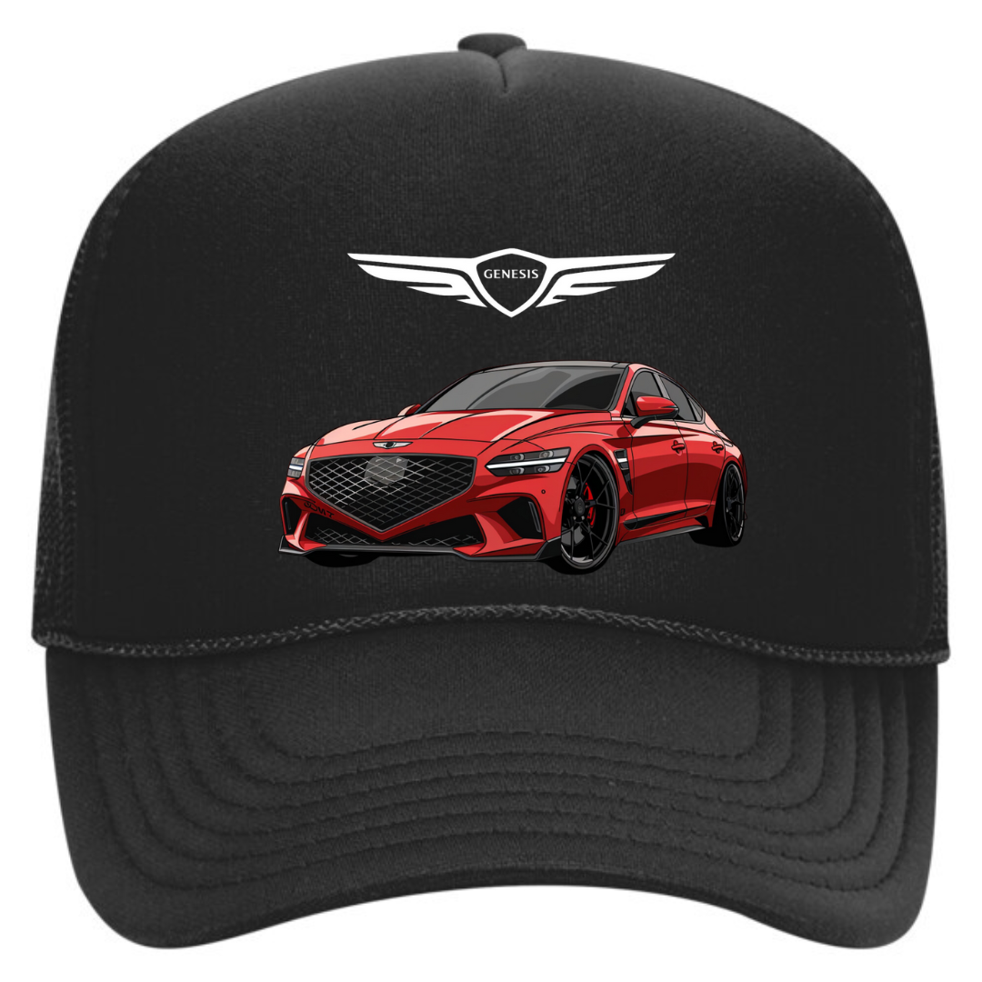 genesis g80 black snapback trucker hat