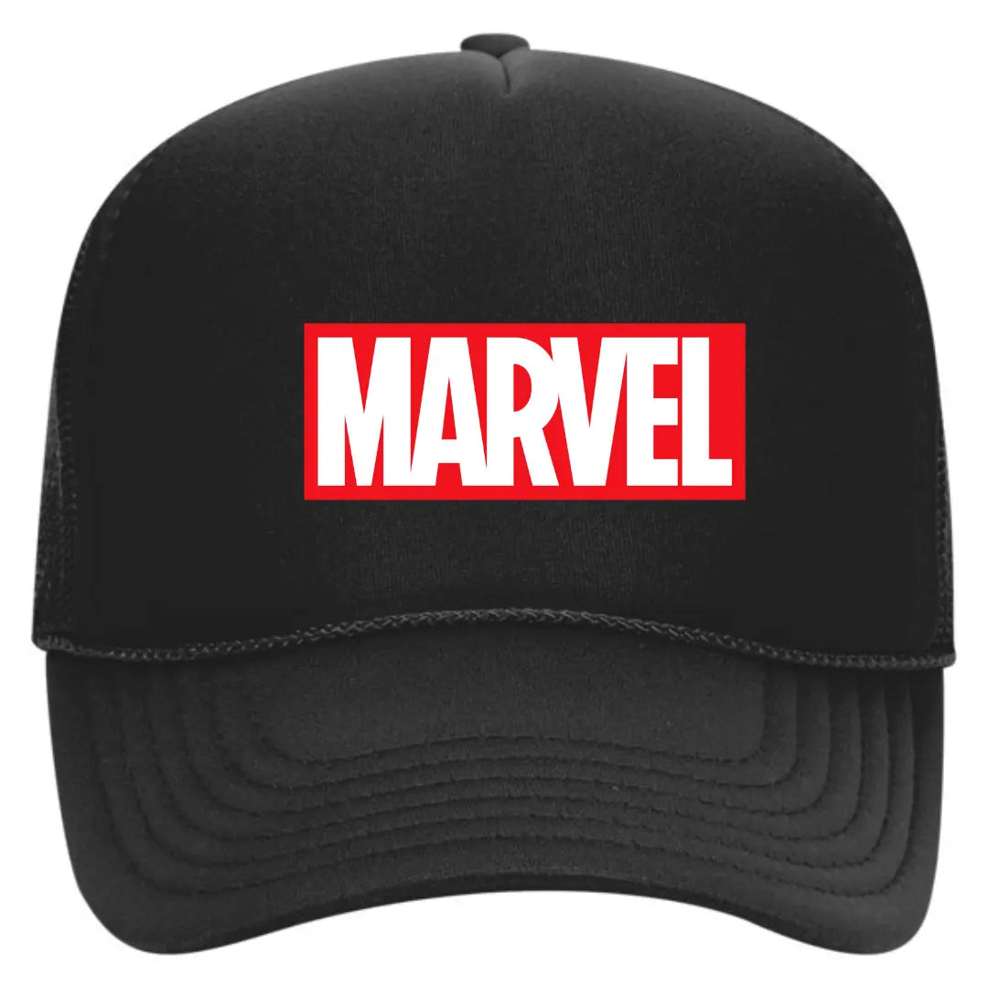Embrace Your Inner Hero: Marvel Black Trucker Snapback Hat - Black Threadz