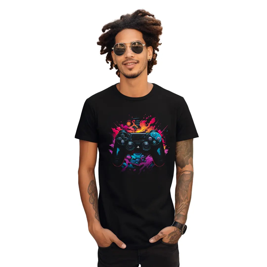 Colorful PlayStation Controller T-Shirt: Embrace Gaming Nostalgia in Style - Black Threadz