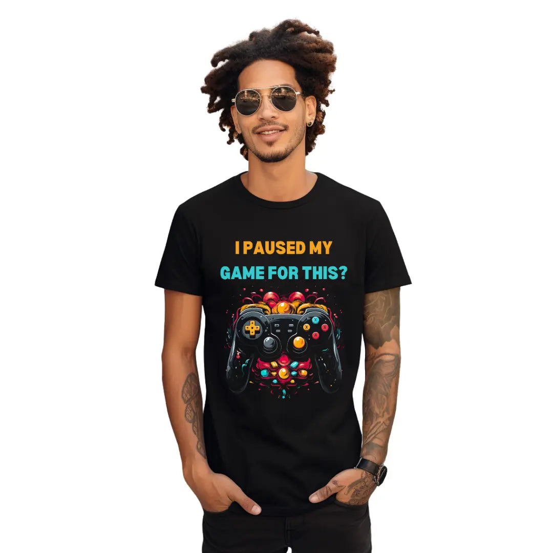 Humorous Gaming T-Shirt - 'I Paused My Game for This' Statement Tee - Black Threadz