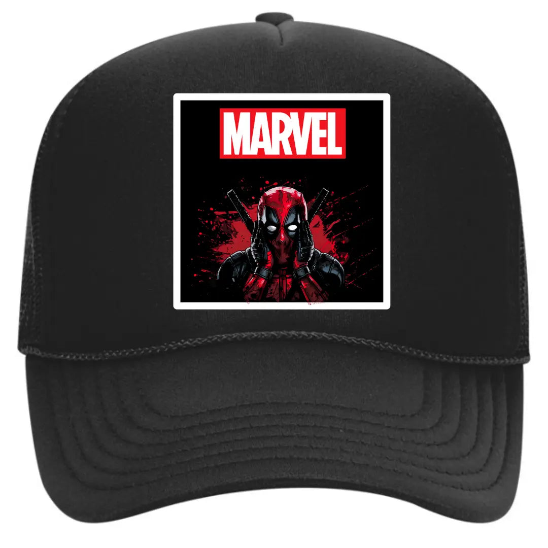 Black Deadpool Trucker Hat - Marvel Anti-Hero Style - Black Threadz