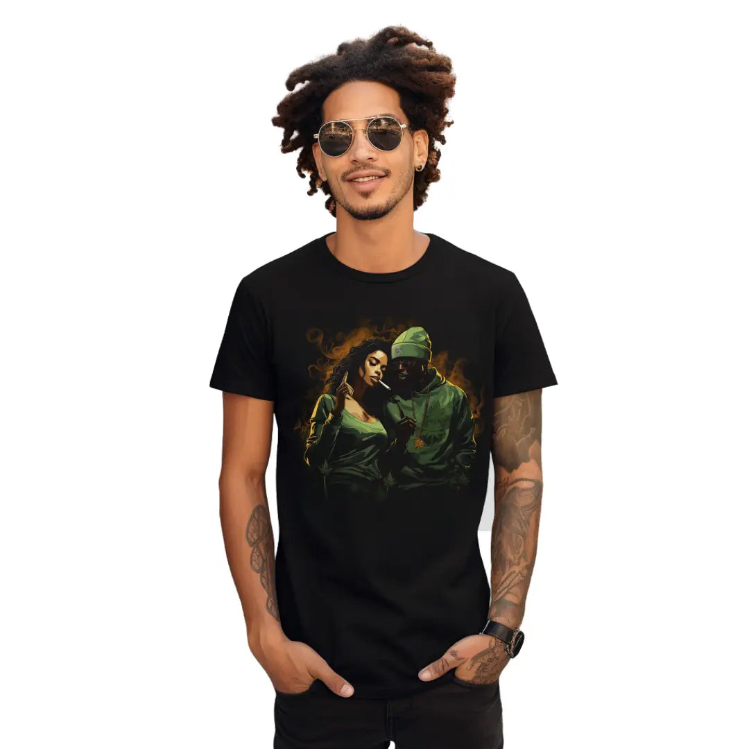 Black Couple's Smoking Vibes T-Shirt: Embrace Togetherness with Style - Black Threadz
