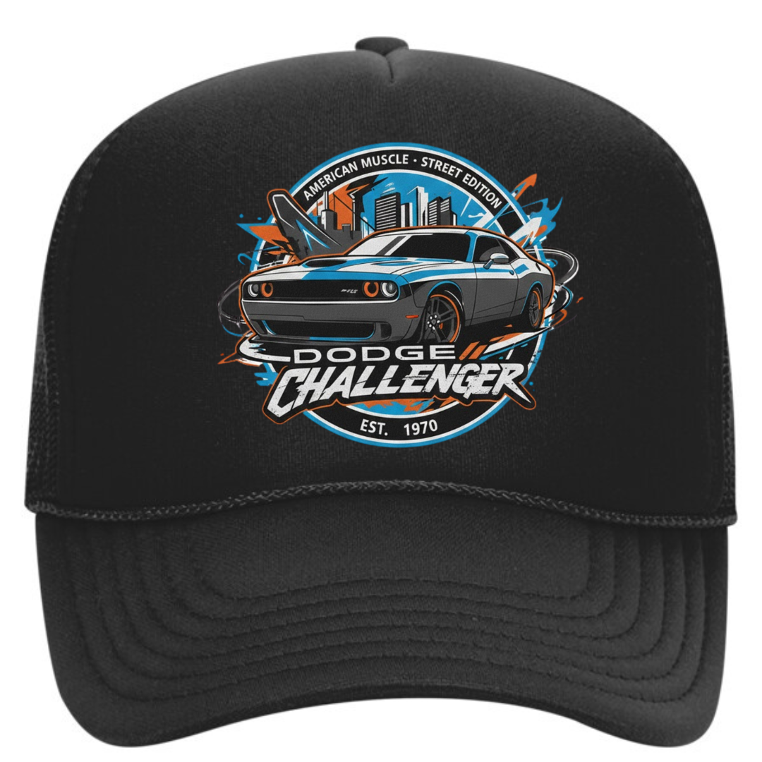 Dodge Challenger Trucker Snapback Hat – Muscle Car Mesh Cap, Adjustable Fit