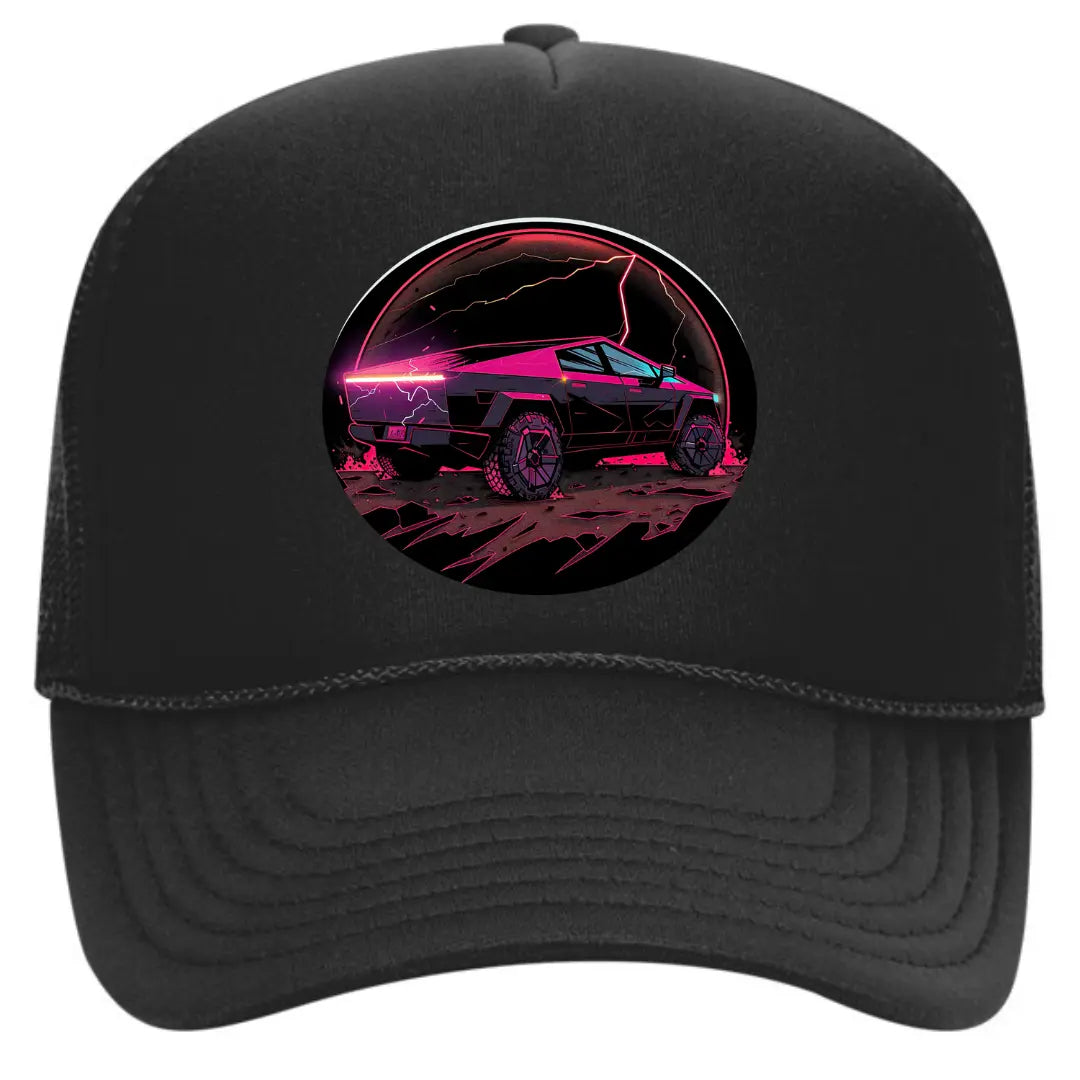 Tesla Cybertruck Black Trucker Hat - Futuristic Auto Enthusiast Edition - Black Threadz