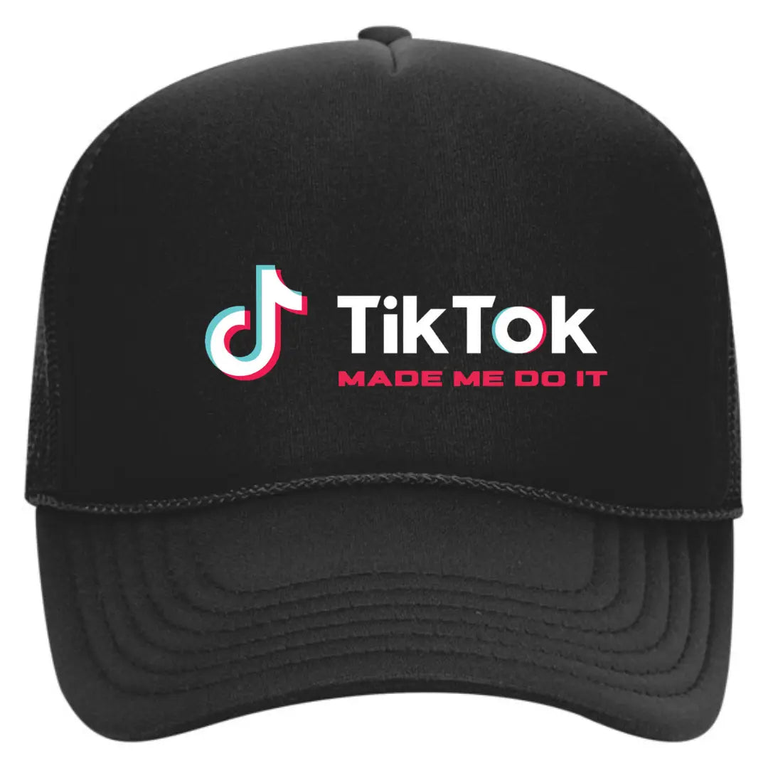 Tik Tok Made Me Do It Black Trucker Snapback Hat - Black Threadz