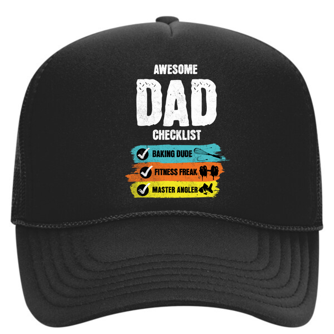 Awesome Dad Checklist Black Mesh Trucker Hat | Snapback Father’s Day Gift for Cool Dads