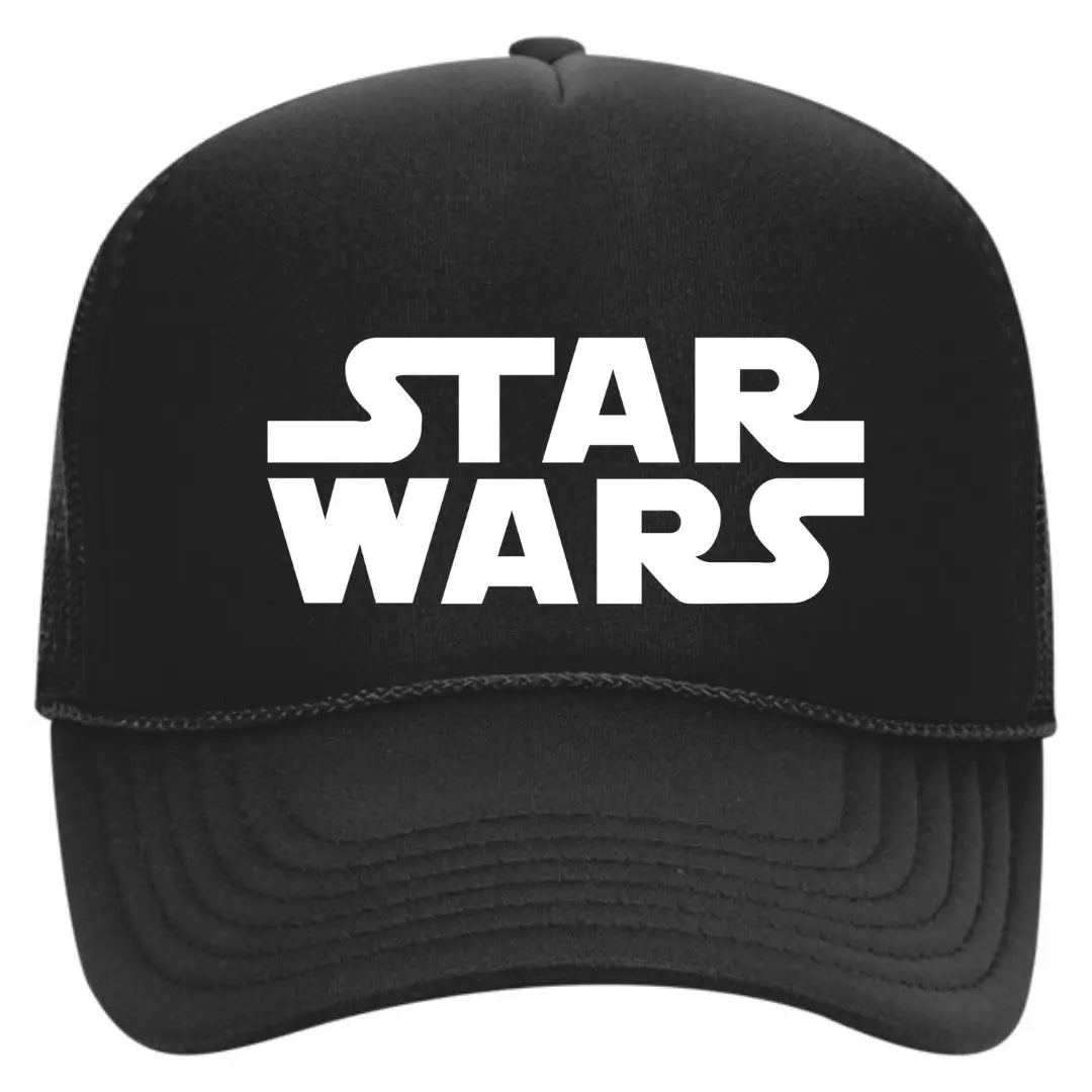 Join the Galactic Adventure with Our Black Trucker Hat: "Star Wars" Edition - Black Threadz