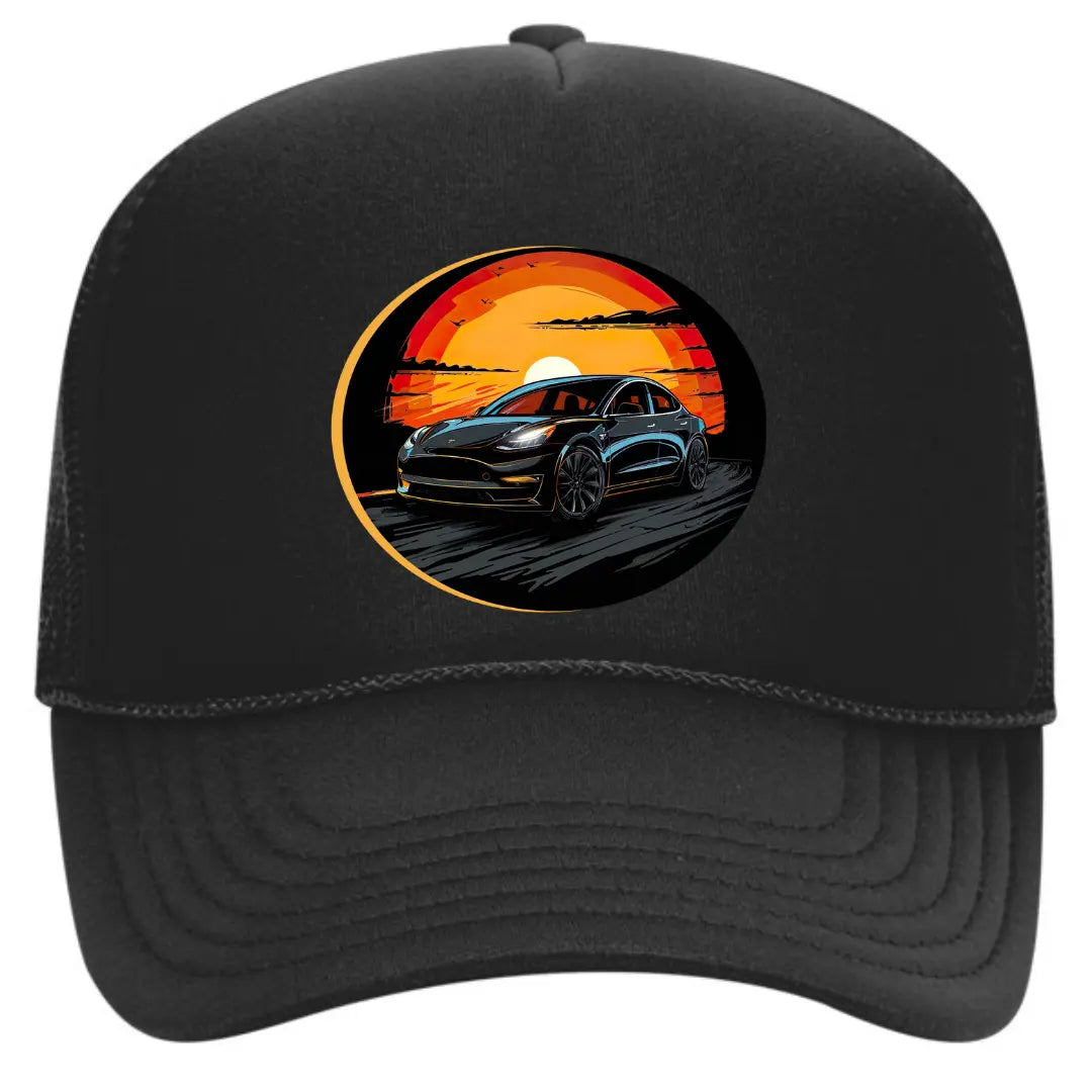Sleek Black Trucker Hat for Tesla Model Y Enthusiasts - Black Threadz