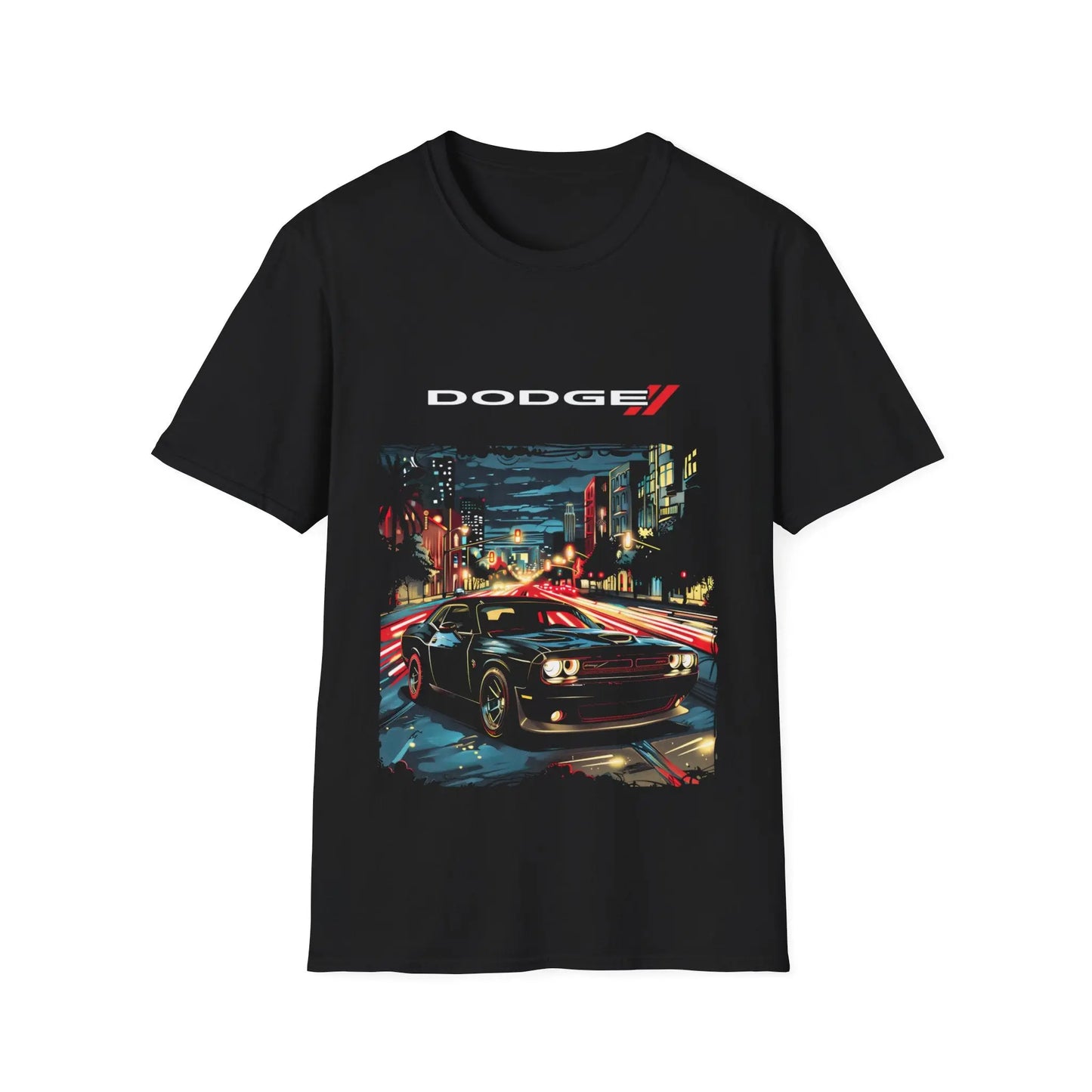 Urban Night Rider: Dodge Challenger Black T-Shirt - Black Threadz