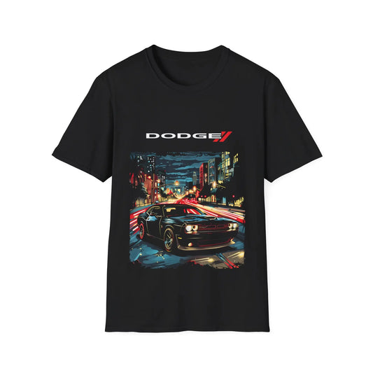Urban Night Rider: Dodge Challenger Black T-Shirt - Black Threadz