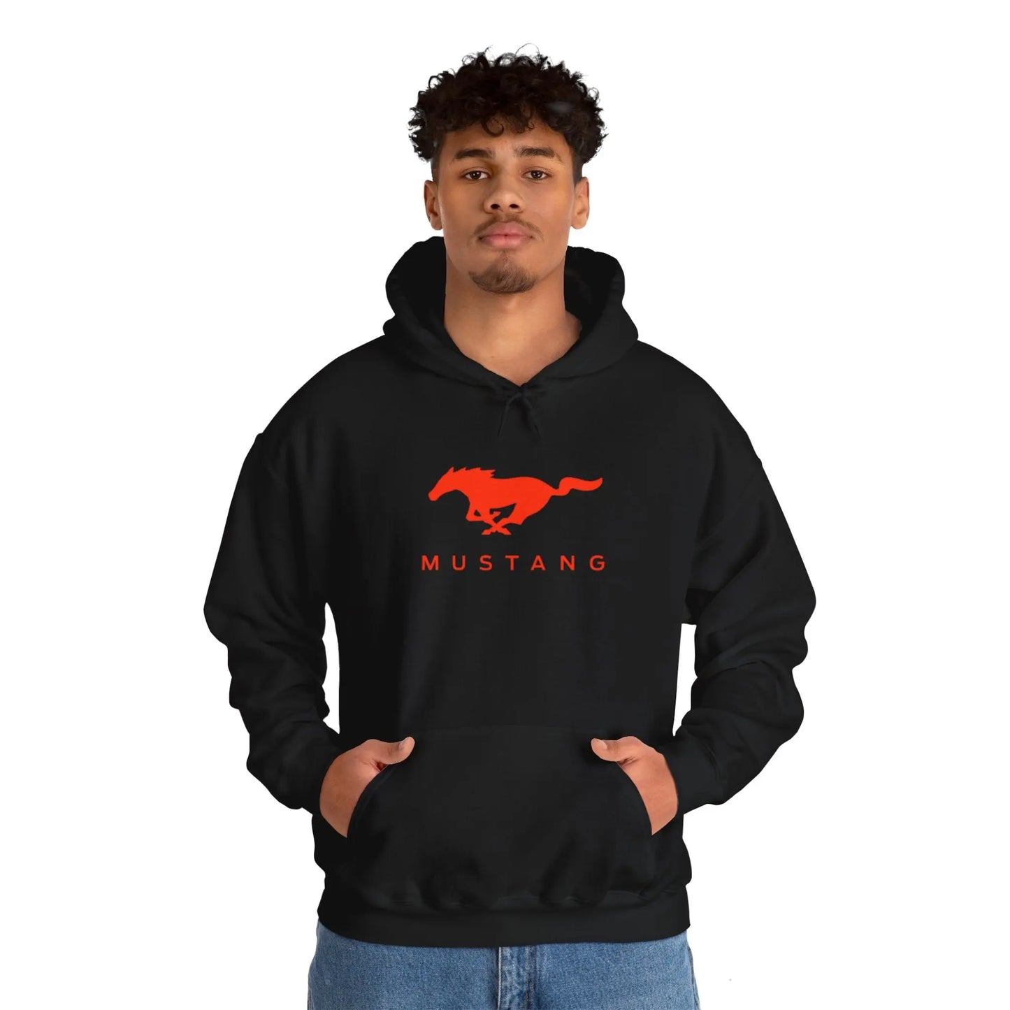 Iconic Ride: Ford Mustang Countryside Road Black Hoodie - Black Threadz