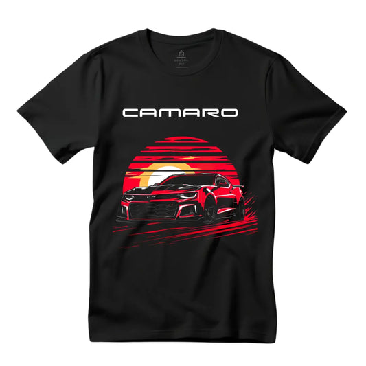 Sundown Drive: Chevrolet Camaro Sunset T-Shirt - Black Threadz