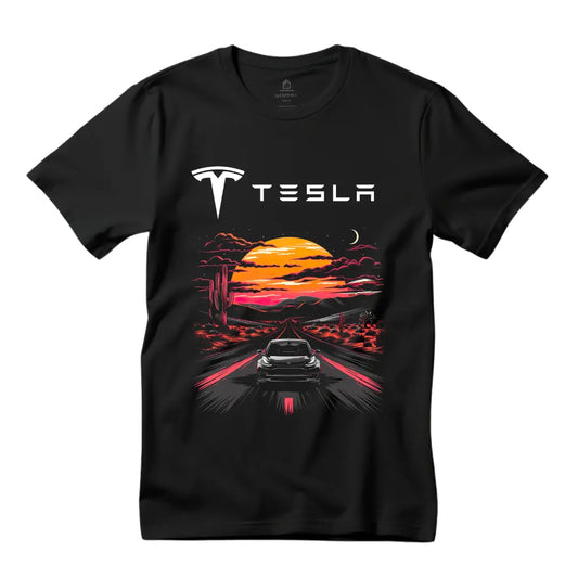 Electric Elegance: Tesla Model 3 on the Road T-Shirt - Black Threadz