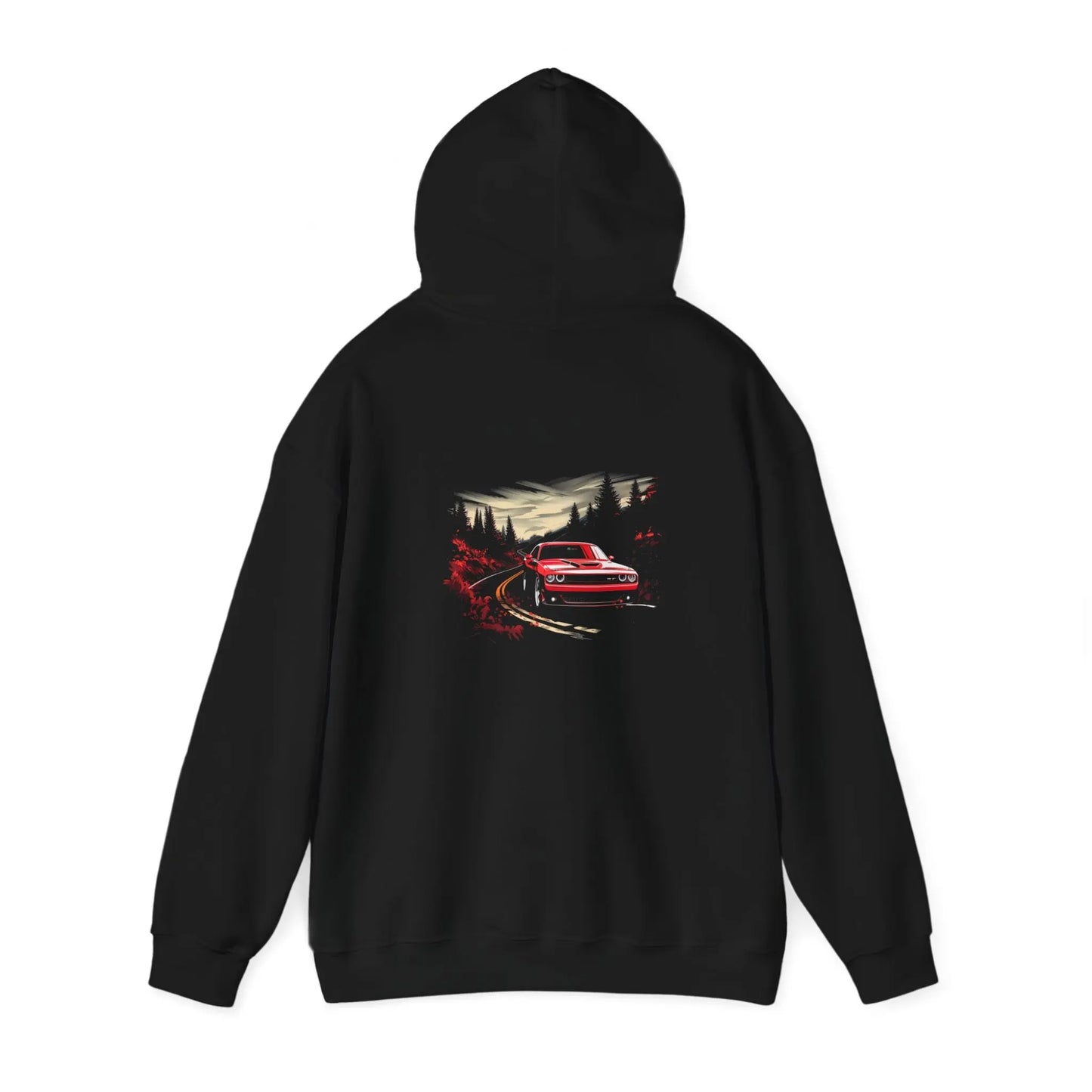 Red Dodge Challenger Countryside Drive Black Hoodie: Stand Out in Style! - Black Threadz