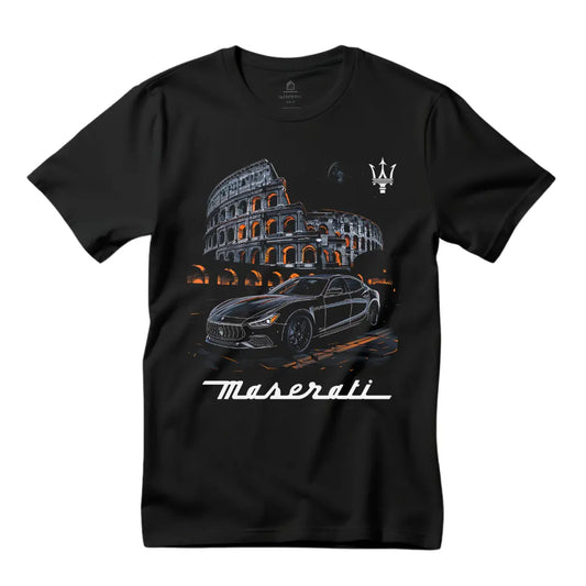 Exquisite Style: Black Maserati Ghibli Colosseum Black T-Shirt - Black Threadz