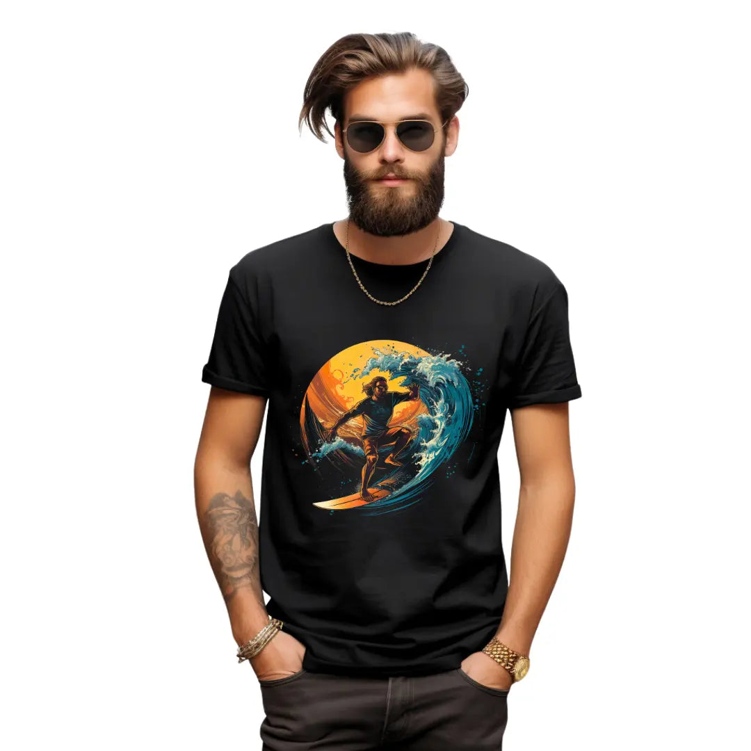Man Surfing T-Shirt: Catch the Wave in Style - Black Threadz