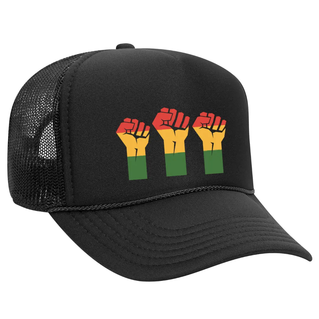 Represent Juneteenth with Our Black Trucker Hat: Symbol of Freedom - Black Threadz