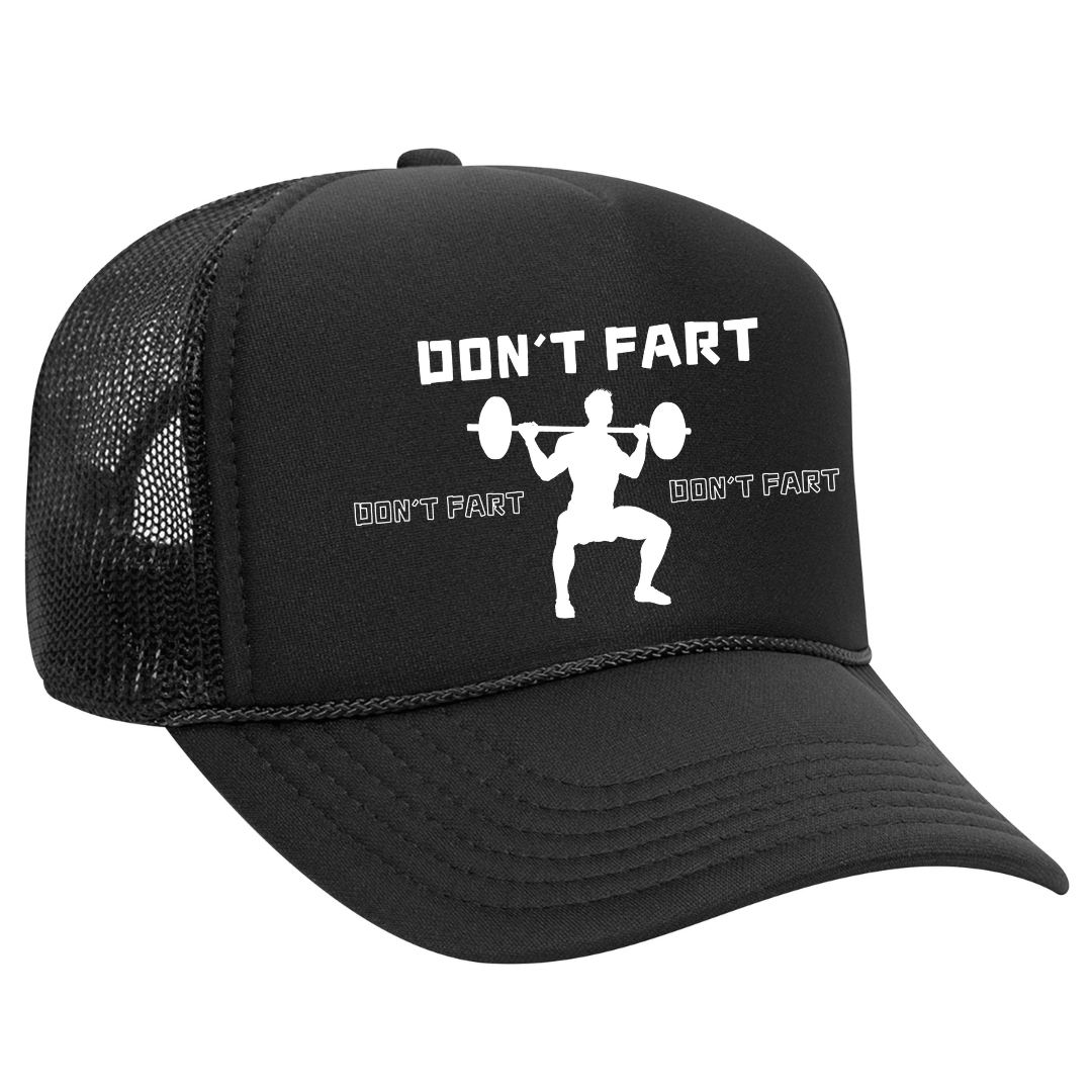 Funny Don't Fart Black Gym Fitness Trucker Hat with Sweatband - Best Workout Hat for Sweat