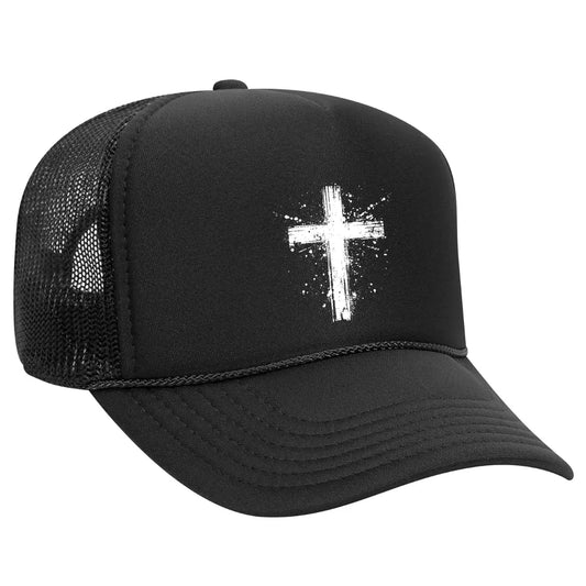 Embrace Your Faith: The Cross Black Trucker Hat - Black Threadz