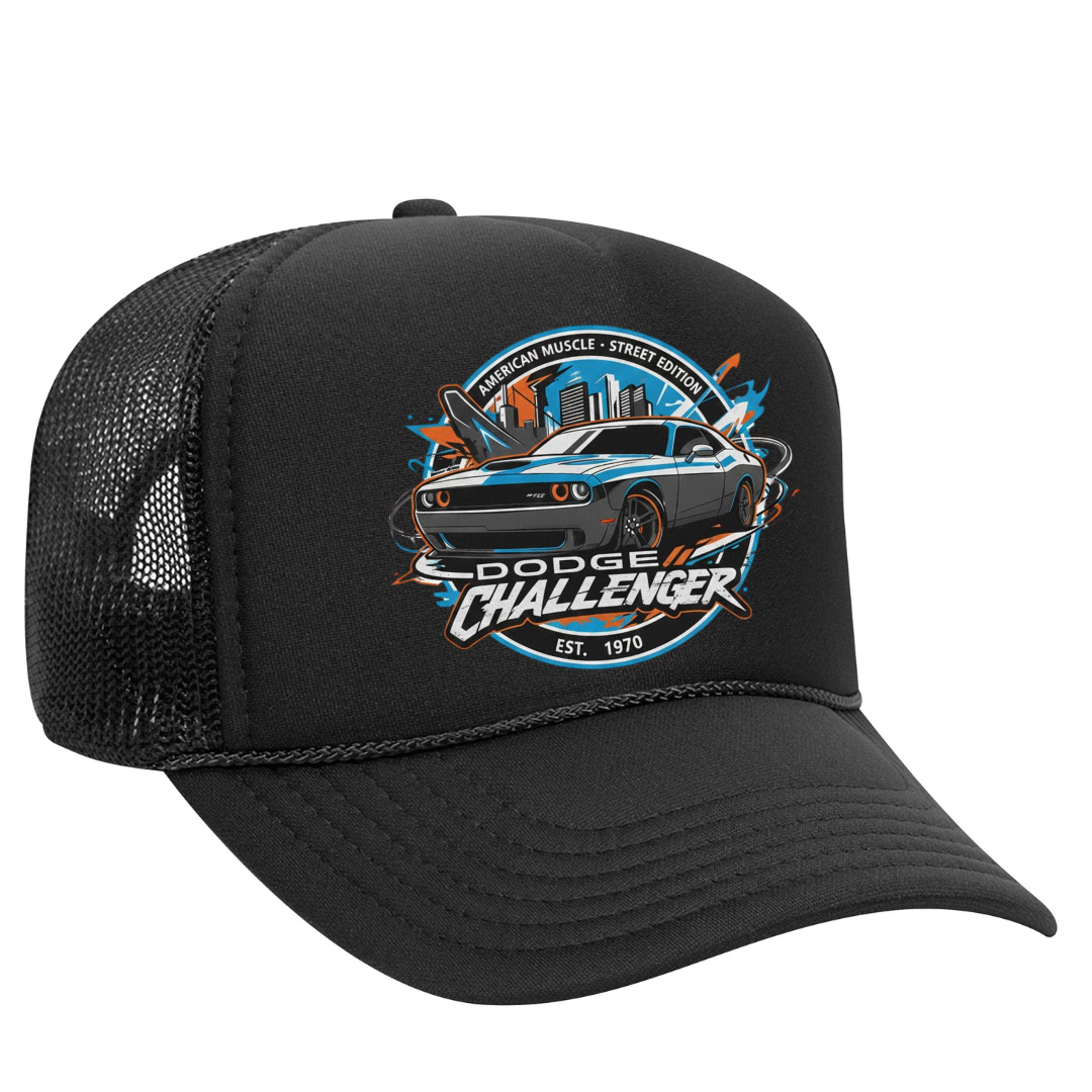 Dodge Challenger Trucker Snapback Hat – Muscle Car Mesh Cap, Adjustable Fit