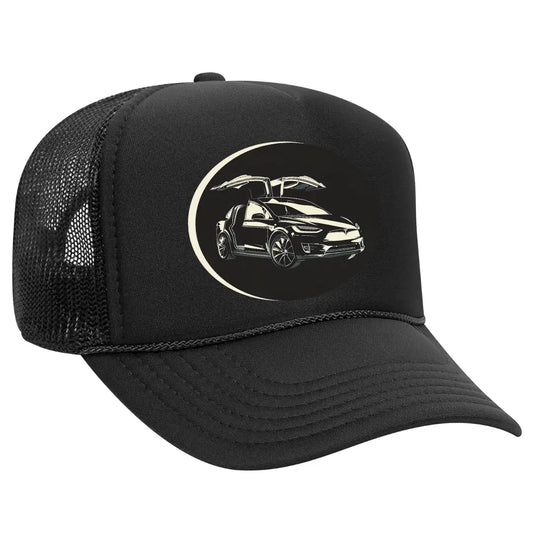 Stylish Black Trucker Hat for Tesla Model X Enthusiasts - Black Threadz