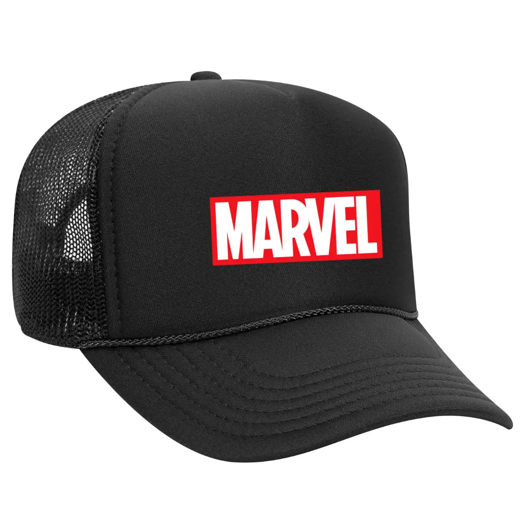 Embrace Your Inner Hero: Marvel Black Trucker Snapback Hat - Black Threadz