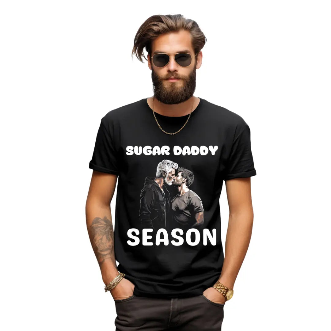 Sugary Sass: 'Sugar Daddy Season' Graphic Tee for Playful Statements - Black Threadz