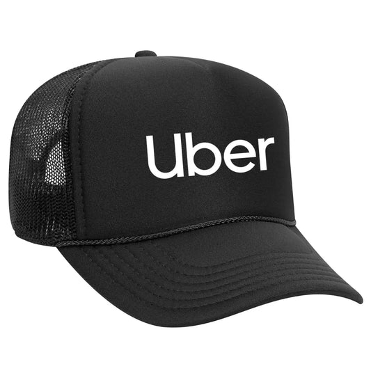Modern Black Trucker Hat with Uber Logo – Premium Mesh Back Cap for Rideshare Enthusiasts - Black Threadz