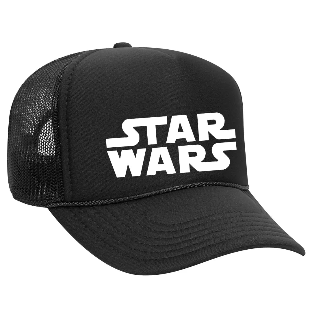 Join the Galactic Adventure with Our Black Trucker Hat: "Star Wars" Edition - Black Threadz