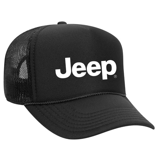 Adventure-Ready: Jeep Black Trucker Snapback Hat - Black Threadz