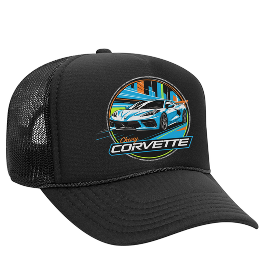 Chevrolet Corvette Trucker Snapback Hat – Classic Muscle Car Mesh Cap, Adjustable Fit