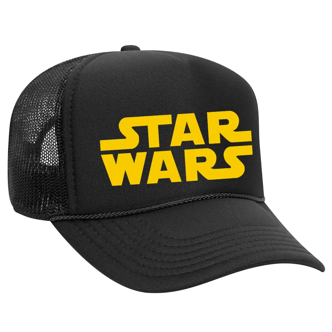 Join the Galactic Adventure with Our Black Trucker Hat: "Star Wars" Edition - Black Threadz