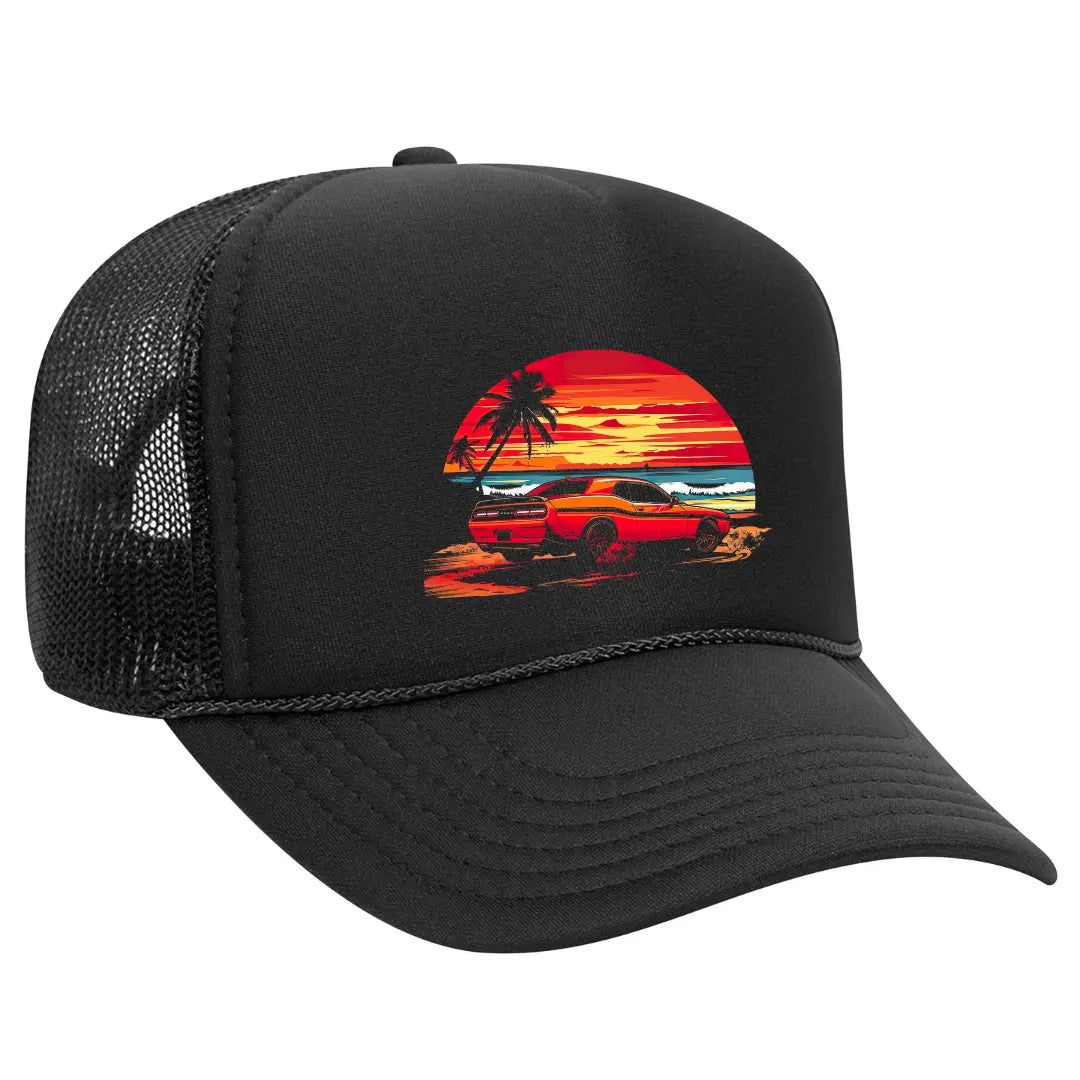 Rev Up Your Style: Dodge Challenger Black Trucker Snapback Hat - Black Threadz