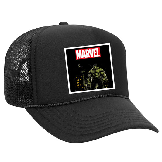 Hulk Black Trucker Hat - Marvel Smash Style - Black Threadz