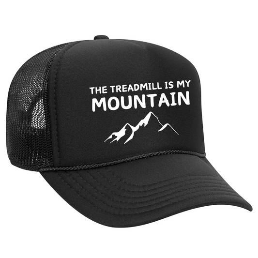 Funny Treadmill Mountain Black Gym Fitness Trucker Hat with Sweatband - Best Workout Hat for Sweat