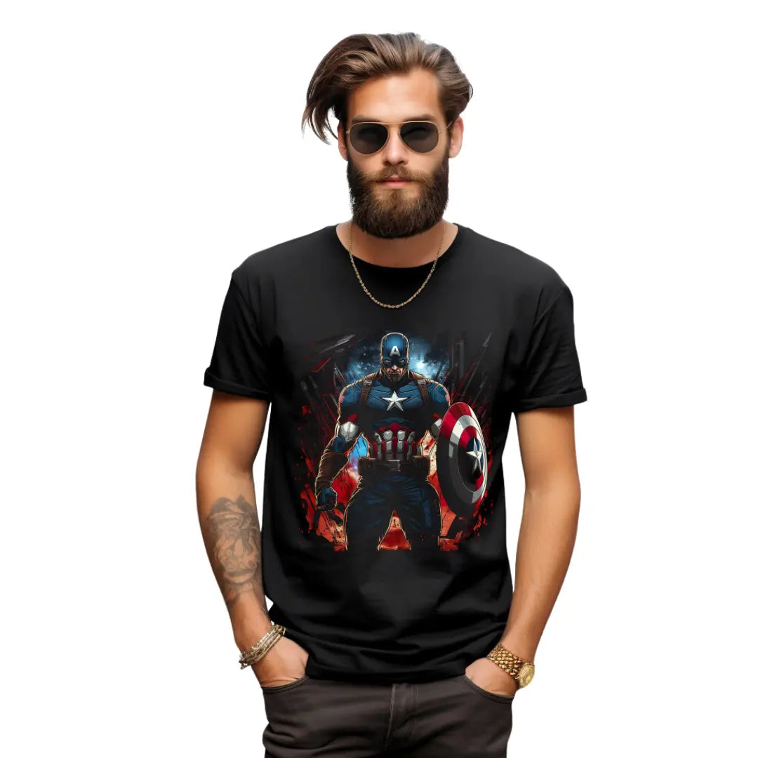 Captain America Graphic Tee for Marvel Fans - Black Threadz