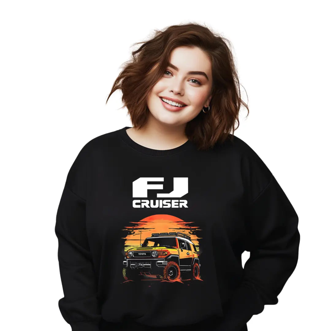 FJ Cruiser Sunset Silhouette Sweatshirt with Iconic Off-Road SUV Design - Black Threadz