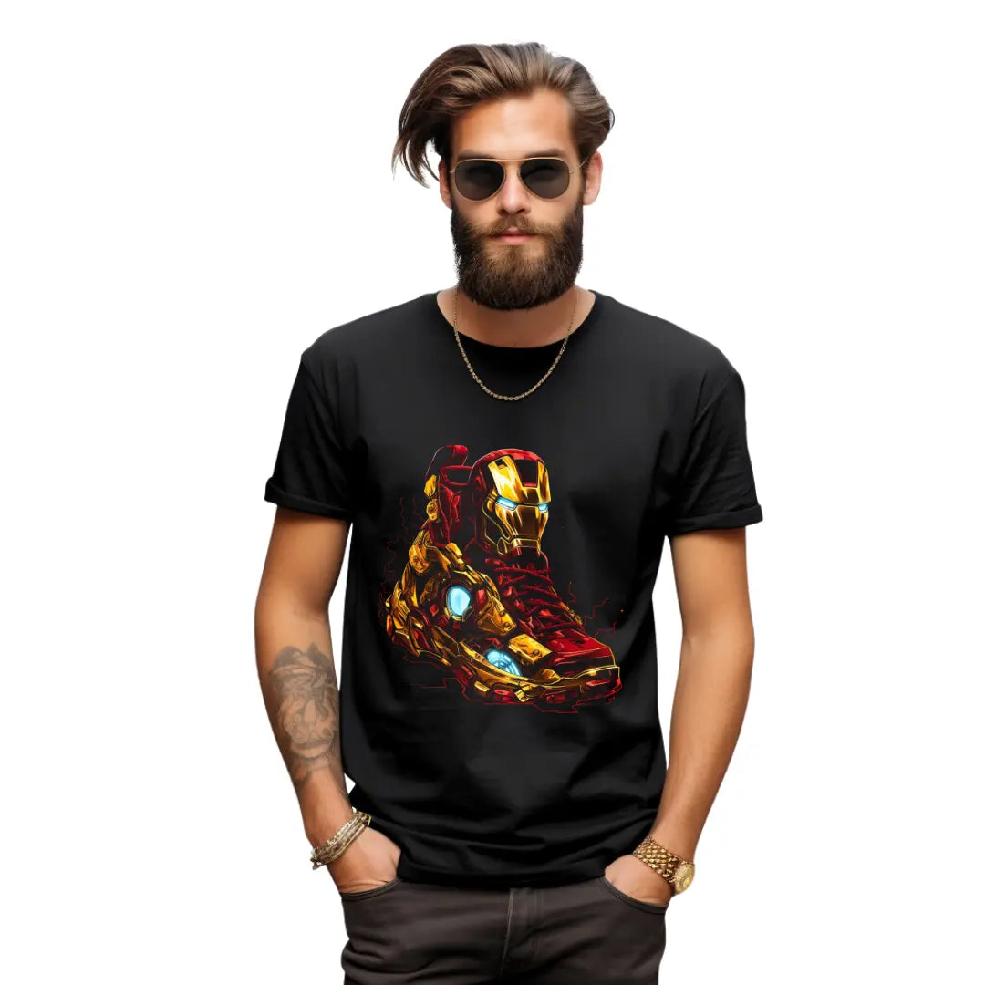 Iron Man Sneakers T-Shirt: Embrace Superhero Style - Black Threadz