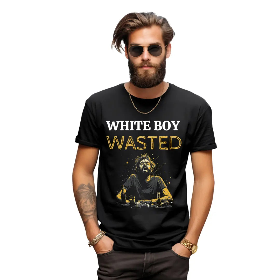 White Boy Wasted Party T-Shirt - Embrace the Celebration - Black Threadz