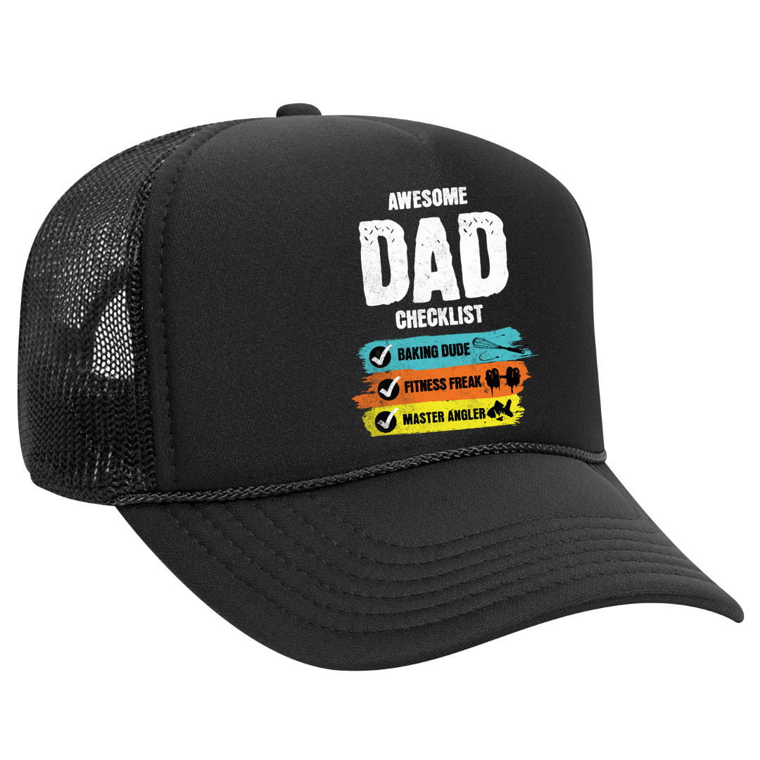 Awesome Dad Checklist Black Mesh Trucker Hat | Snapback Father’s Day Gift for Cool Dads