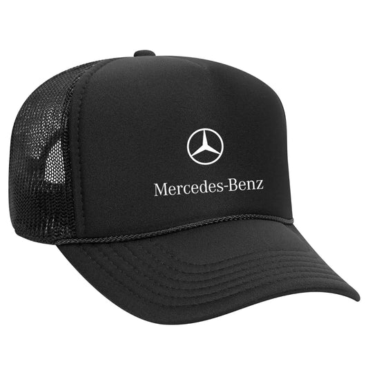 Timeless Luxury: Mercedes-Benz Black Trucker Snapback Hat - Black Threadz
