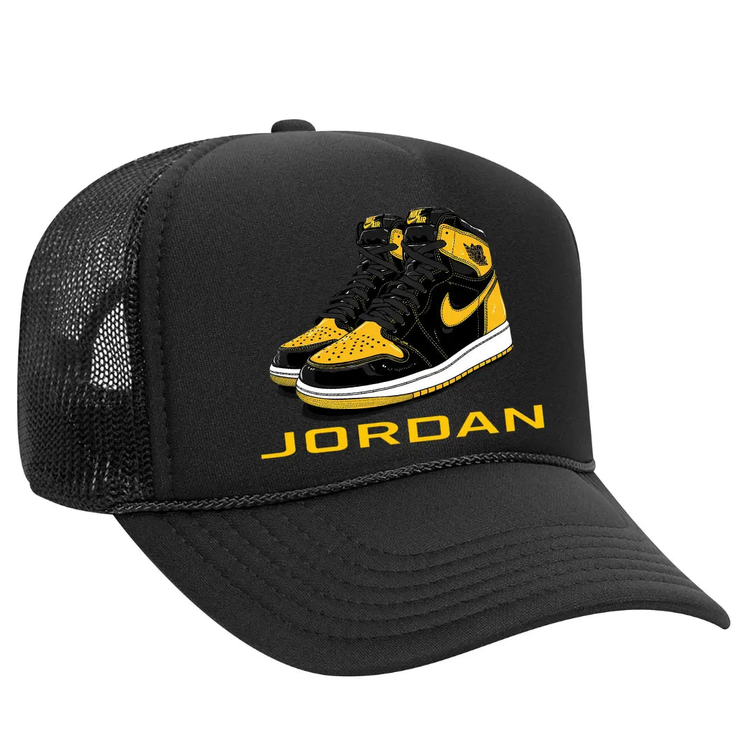 Fly High in Style: Air Jordan Black Trucker Snapback Hat Yellow and Black - Black Threadz
