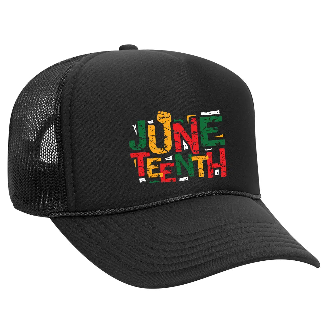 Commemorate Juneteenth with Our Black Trucker Hat: Symbol of Freedom Edition - Black Threadz