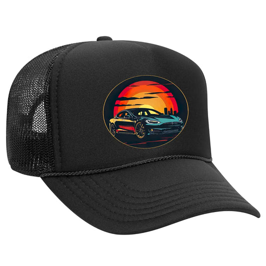 Sleek Black Trucker Hat for Tesla Model S Enthusiasts - Black Threadz