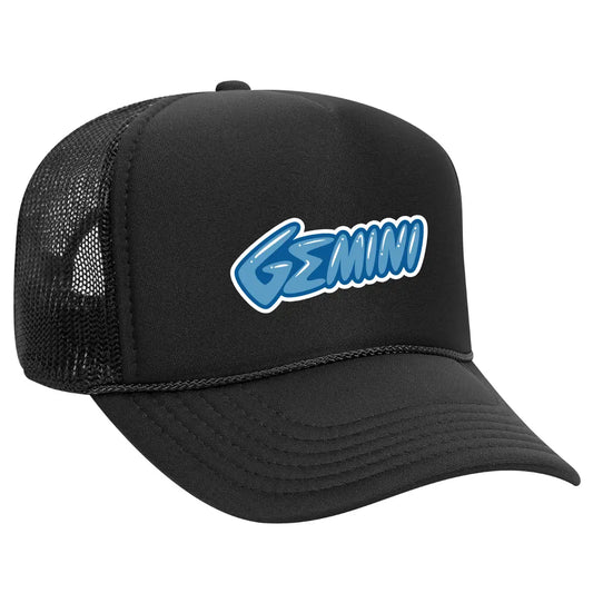 Embrace Your Sign: Black Gemini Trucker Snapback Hat - Black Threadz