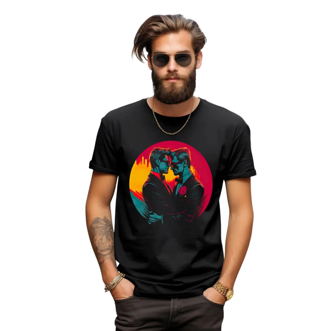 Embraced Love: Gay Couple T-Shirt Celebrating Equality - Black Threadz