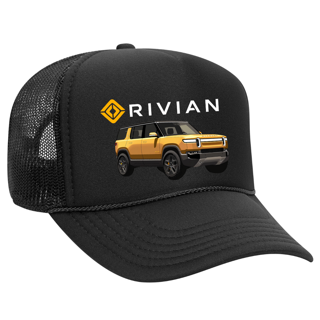 Rivian black trucker hat for sale