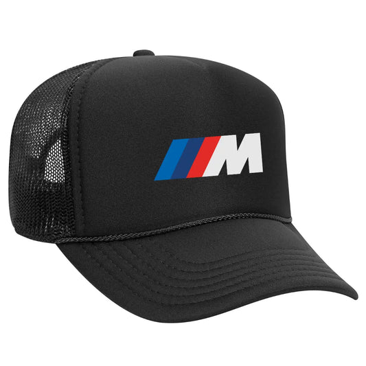 Drive in Style: BMW M Black Trucker Hat - Black Threadz