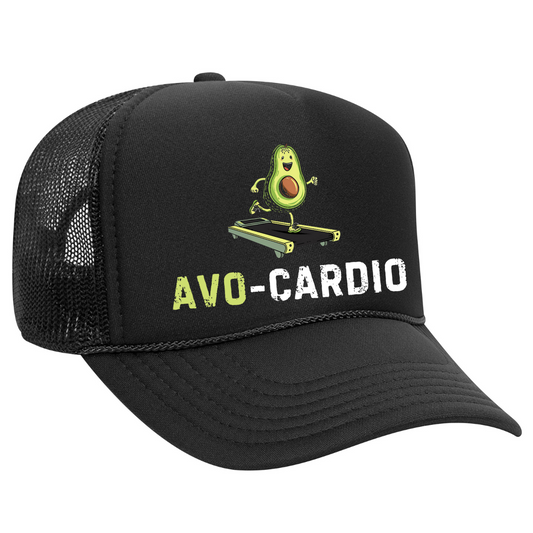 Funny Avocado Cardio Black Gym Fitness Trucker Hat with Sweatband - Best Workout Hat for Sweat