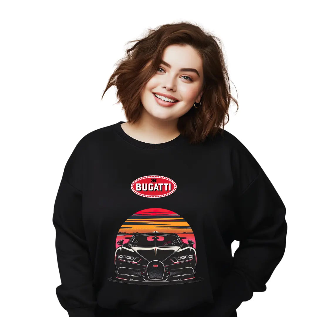 Chiron Sunset Graphic Sweatshirt - Premium Black Top with Iconic Supercar Design" - Black Threadz